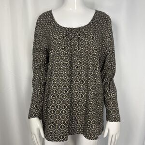 J Jill Long Sleeve Top Womens Medallion Print Pin Tuck Neck Detailing Size Large